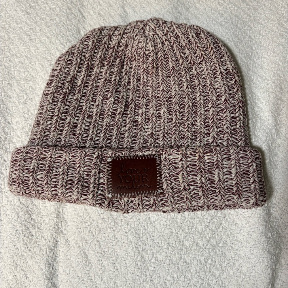Love Your Melon Maroon and Cream Knit Beanie